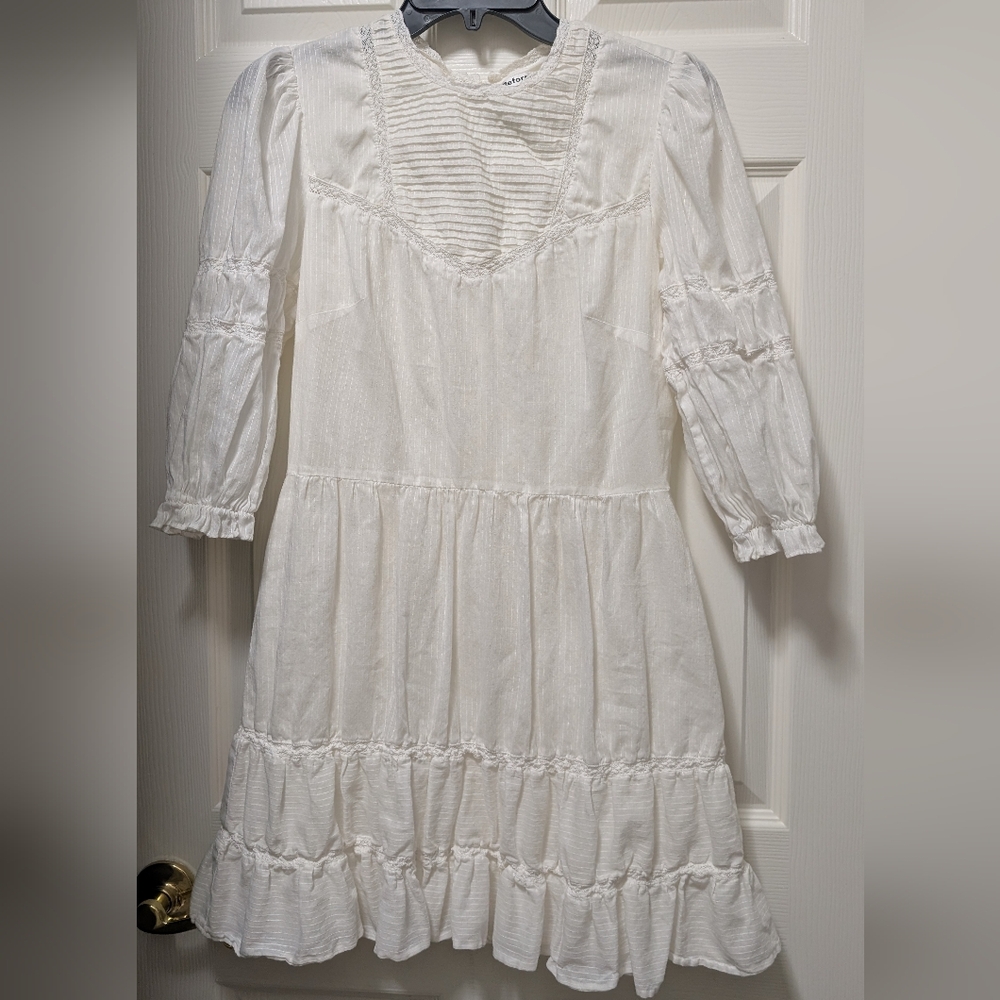 Reformation White Mini Dress with Pintuck Details